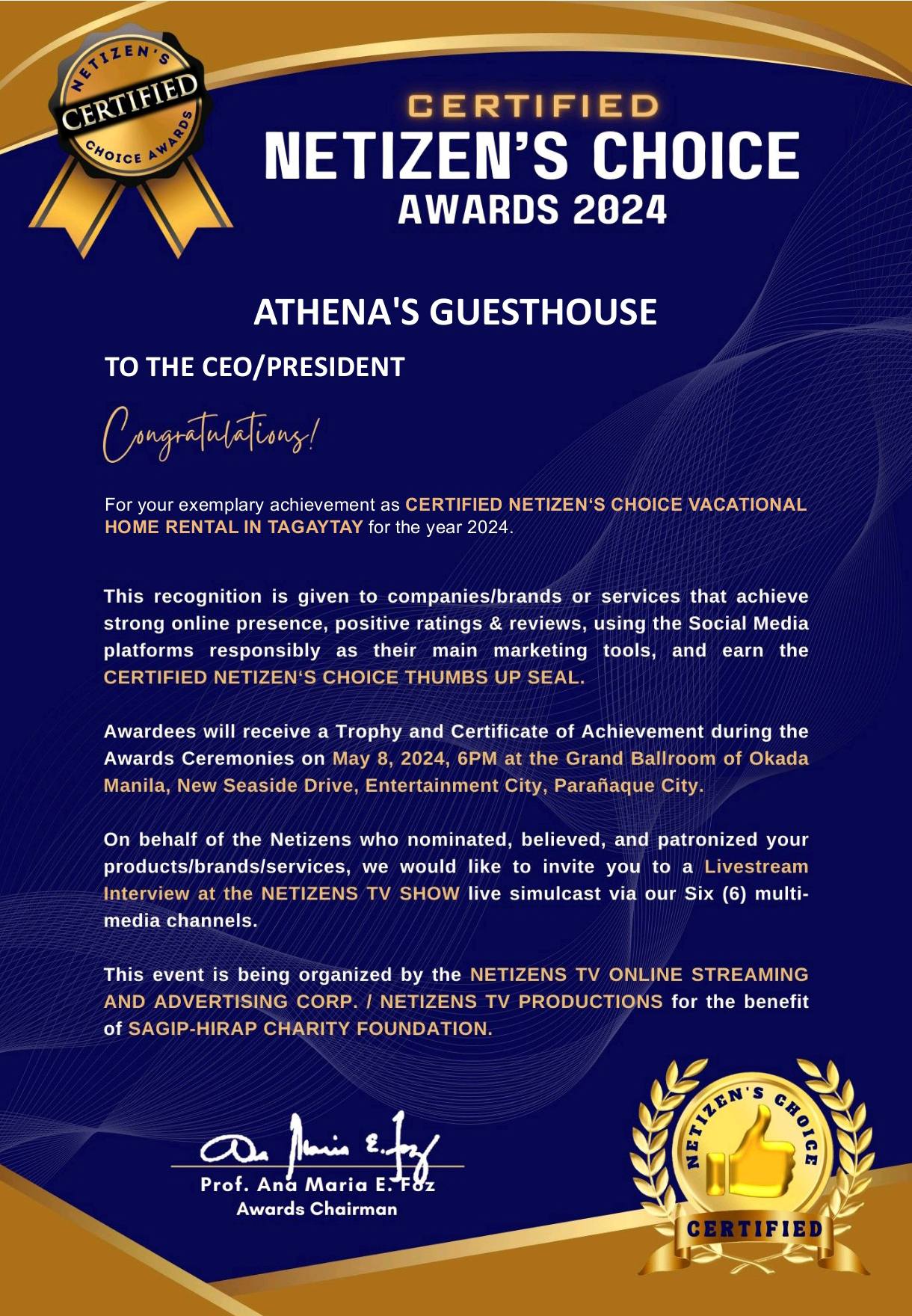 Certified Netizen's Choice Awards 2024 — Vacational Home Rental in Tagaytay